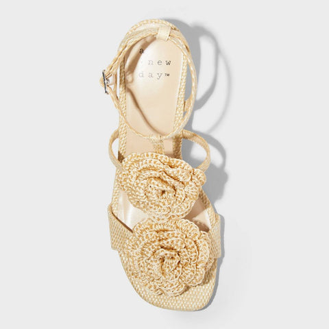 A New Day Women's Tan Esme Floral Crochet Kitten Heels | A New Day In Lebanon