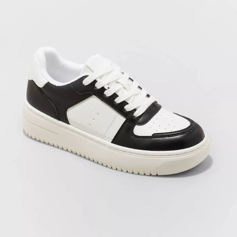 Wild Fable Women's White & Black Women's Lola Lace-Up Sneakers | Wild Fable In Lebanon