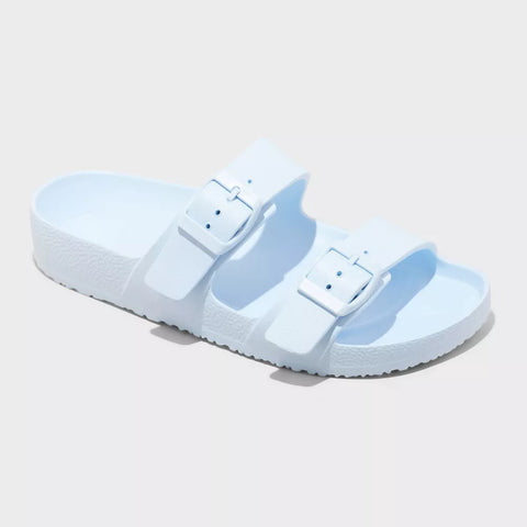 Shade & Shore Women's Light Blue Neida EVA Two Band Footbed Slide Slipper | Shade & Shore In Lebanon