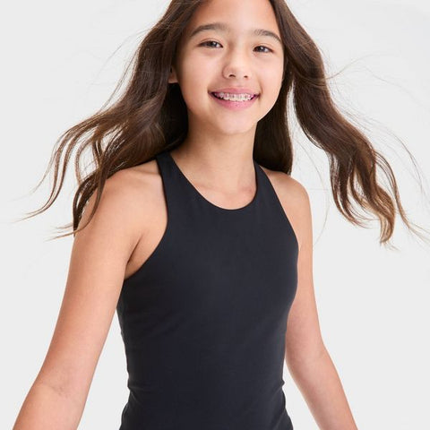 All In Motion Girl's Black Strappy Crop Tank Top   | All In Motion in Lebanon