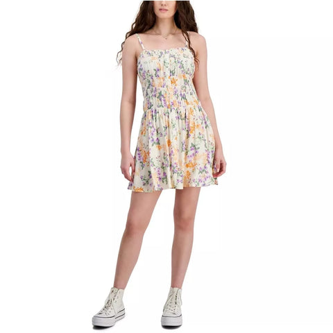 Hippie Rose Women's Bone Floral Smocked Button-Front Dress | Hippie Rose In Lebanon