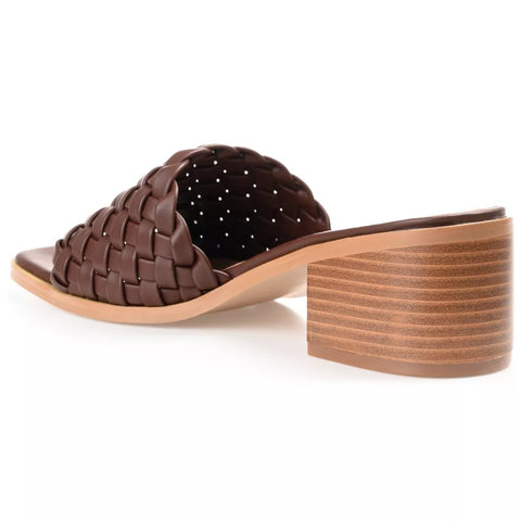 Journee Collection Women's Brown Fylicia Open Toe Mid Stacked Heel Pumps Sandals | Journee Collection In Lebanon