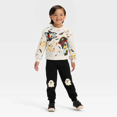 Bluey Boy Black & White Halloween Print Pullover Sweatshirt and Ghost Jogger Set | Bluey in Lebanon