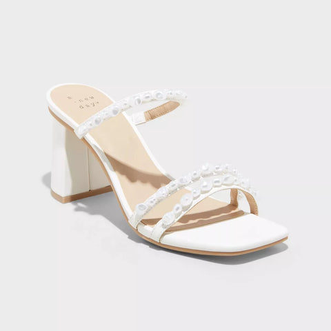 A New Day Women's White Stacy Mule Heeled Sandals | A New Day In Lebanon