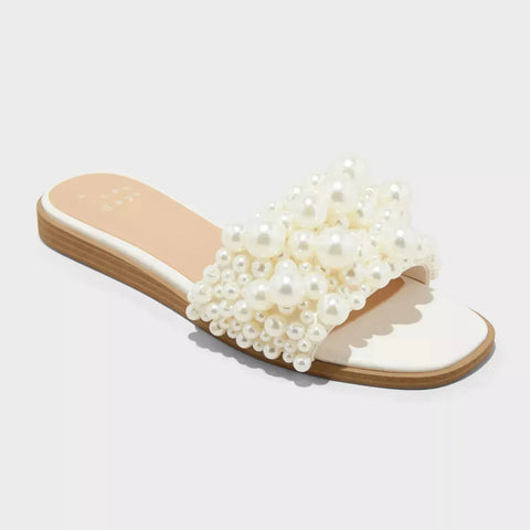 A New Day Women's Off Whit Jasmine Pearl Slide Sandals | A New Day In Lebanon