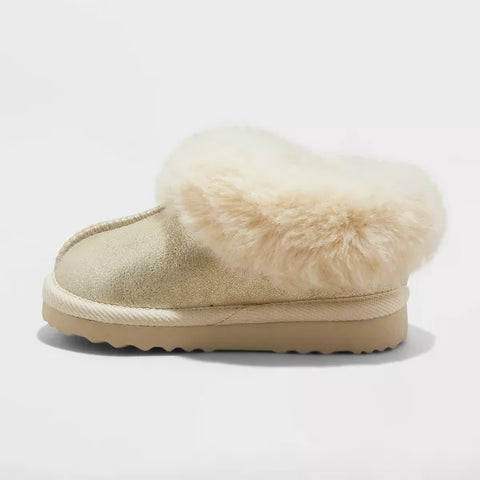 Cat & Jack Girl's Beige Piper Faux Fur Cuff Scuff Slippers |Cat & Jack In Lebanon