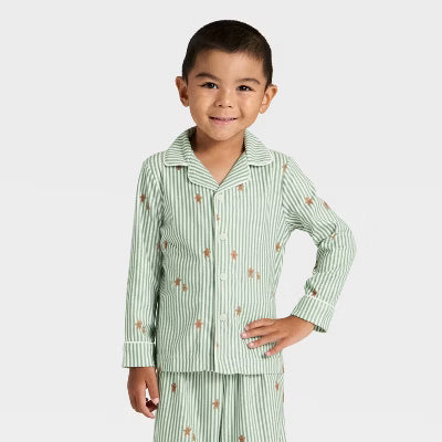 Wondershop Boy's Green & White Gingerbread Striped Long Sleeve Shirt and Pants Holiday Matching Family Pajama Set | Wondershop In Lebanon