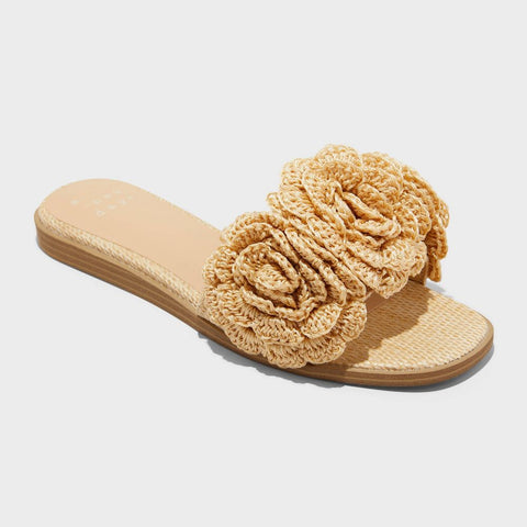 A New Day Women's Beige Coco Raffia Flower Slide Sandals | A New Day In Lebanon