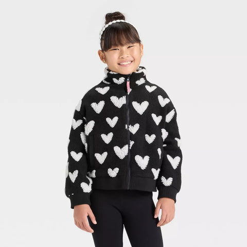 Cat & Jack Girl's Black Heart Jacquard Cozy Fleece Jacket | Cat & Jack In Lebanon