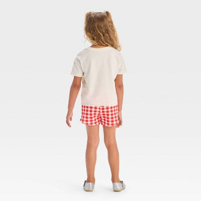 SD  Girl's Red/White  2pc Americana USA Teddy Bear Short Sleeve T-Shirt and Gingham Shorts Set  | SD in Lebanon