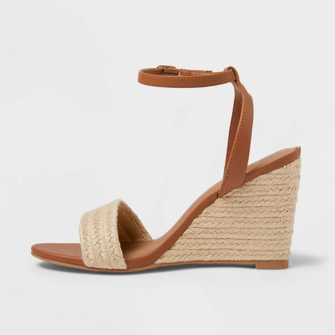 A New Day Women's Brown Tish Single Band Ankle Strap Wedge Heels | A New Day In Lebanon