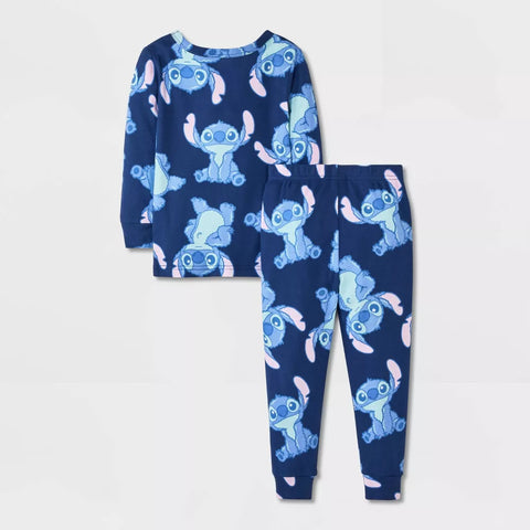 Disney Kid's Blue/White 4pc Lilo & Stitch Cotton Long Sleeve Pajama Set | Disney In Lebanon