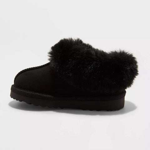 Cat & Jack Girl's Black Piper Faux Fur Cuff Scuff Slippers | Cat & Jack In Lebanon