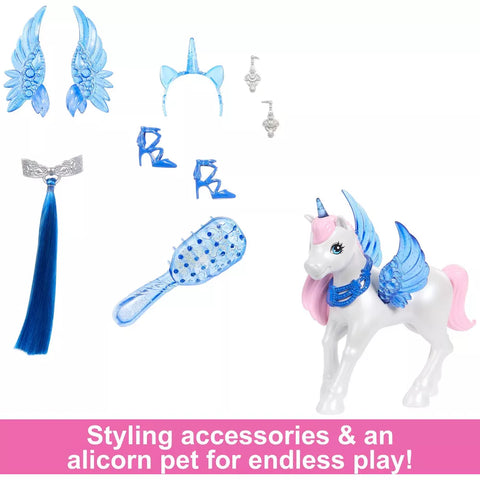 Barbie Unicorn Toy 65th Anniversary Doll with Blue Hair Pink Gown & Pet Alicorn|Barbie In Lebanon