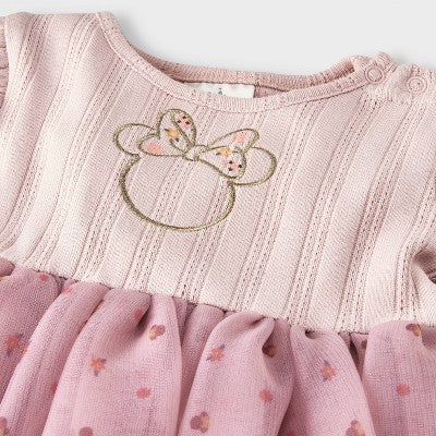 Disney Baby Girl's Dusty Rose Minnie Mouse 2pc Long Sleeve Dress and Leggings Bottom Set | Disney In Lebanon