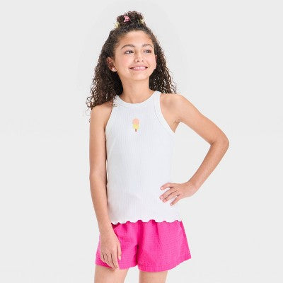 Cat & Jack Girl's White Ribbed Embroidered Tank Top | Cat & Jack In Lebanon