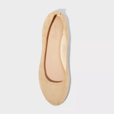 Universal Thread Women's Beige Danielle Scrunch Ballet with Memory Foam Insole Flats |Universal Thread In Lebanon