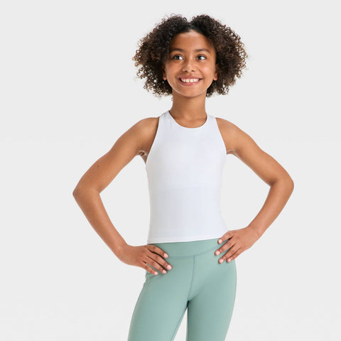 All In Motion Girl's White Strappy Crop Tank Top |All In Motion In Lebanon