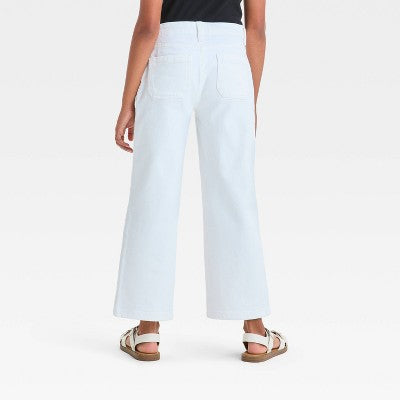 Cat & Jack Girl's White Mid-Rise Patch Pocket Wide Leg Jeans | Cat & Jack In Lebanon