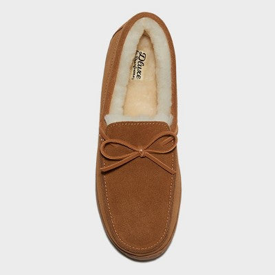 dluxe by dearfoams Men's Shearling Side Stitch Moc Slippers | dluxe by dearfoams In Lebanon