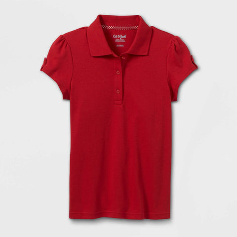 Cat & Jack Girl's Red Short Sleeves Interlock Uniform Polo Neck T-Shirt | Cat & Jack In Lebanon