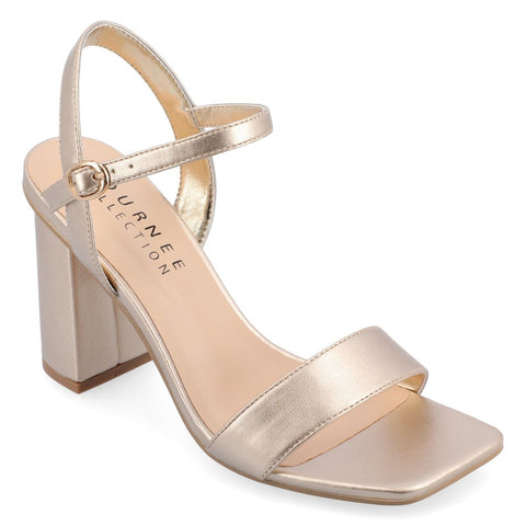 Journee Collection Women's Gold Tivona Mid Heel Ankle Strap Sandals| Journee Collection in Lebanon