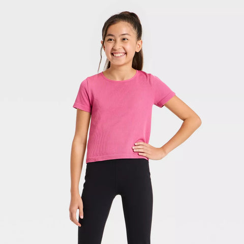 All In Motion Girl's Pink Seamless Crop T-Shirt | All In Motion In Lebanon
