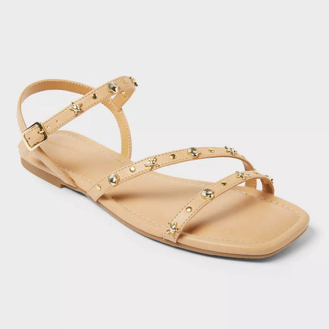 Universal Thread Women's Tan Florence Embellished Ankle Strap Sandals | Universal Thread In Lebanon