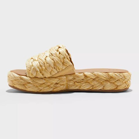 A New Day Women's Tan Casey Braided Raffia Platform Slide Sandals | A New Day In Lebanon