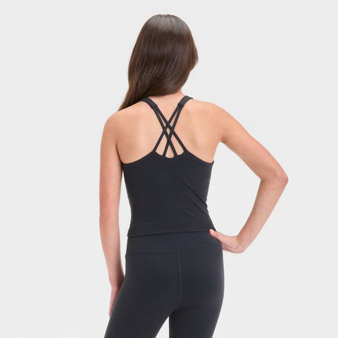 All In Motion Girl's Black Strappy Crop Tank Top   | All In Motion in Lebanon