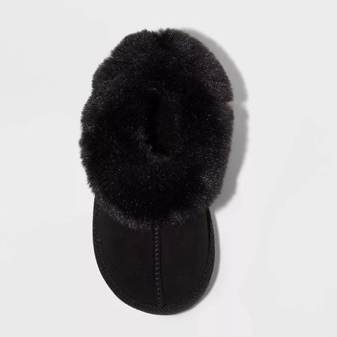 Cat & Jack Girl's Black Piper Faux Fur Cuff Scuff Slippers | Cat & Jack In Lebanon