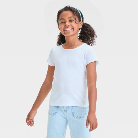 Cat & Jack Girl's White Short Sleeve Ribbed T-Shirt  | Cat & Jack in Lebanon