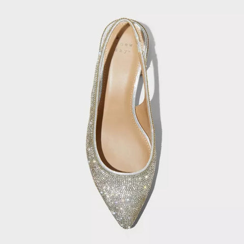 A New Day Women's Silver Elle Rhinestone Slingback Pointed Toe Heels | A New Day In Lebanon