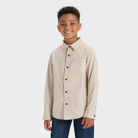 Cat & Jack Boy's Beige Long Sleeve Woven Button-Down Shirt  | Cat & Jack in Lebanon