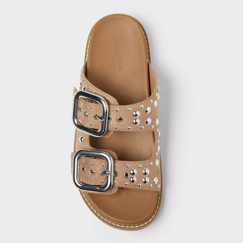 Universal Thread Women's Tan Collin Double Buckle Footbed Slippers |Universal Thread In Lebanon
