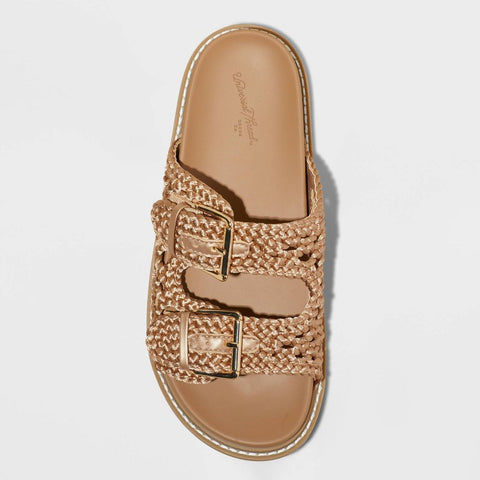 Universal Thread Women's Tan Kylie Woven Two Band Footbed Sandals | Universal Thread In Lebanon
