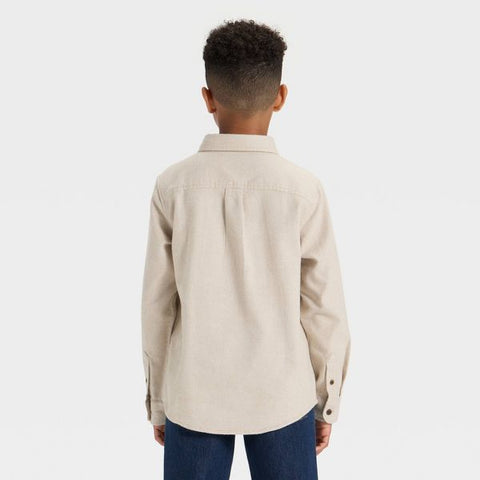Cat & Jack Boy's Beige Long Sleeve Woven Button-Down Shirt  | Cat & Jack in Lebanon