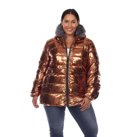 White Mark Women’s Bronze Metallic Puffer Jacket  | White Mark in Lebanon