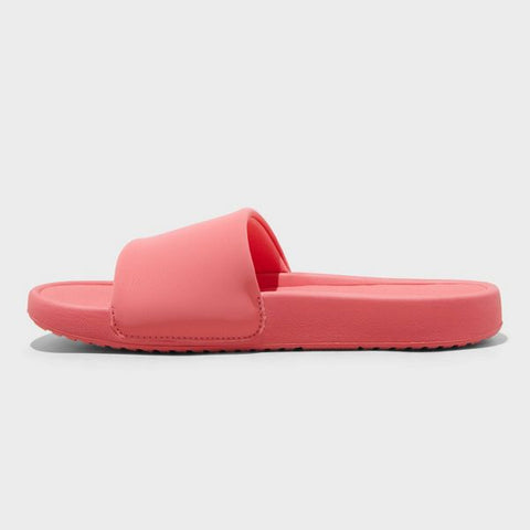 Coral slide sandal on a light gray background