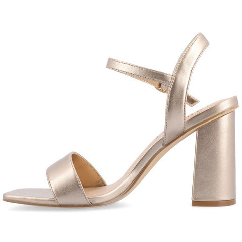 Journee Collection Women's Gold Tivona Mid Heel Ankle Strap Sandals| Journee Collection in Lebanon