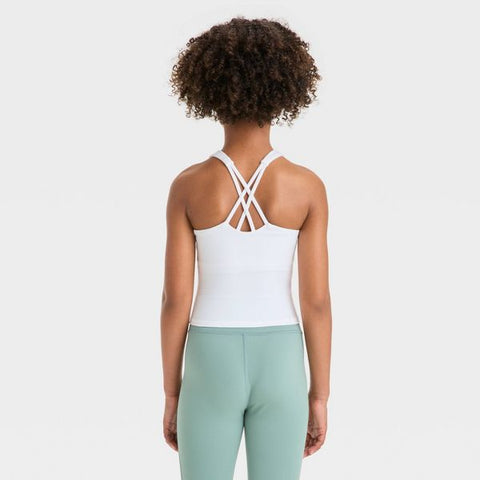 All In Motion Girl's White Strappy Crop Tank Top |All In Motion In Lebanon
