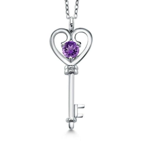 Gem Stone Women's King Silver Purple Amethyst Heart Key Pendant Necklace | Gem Stone In Lebanon