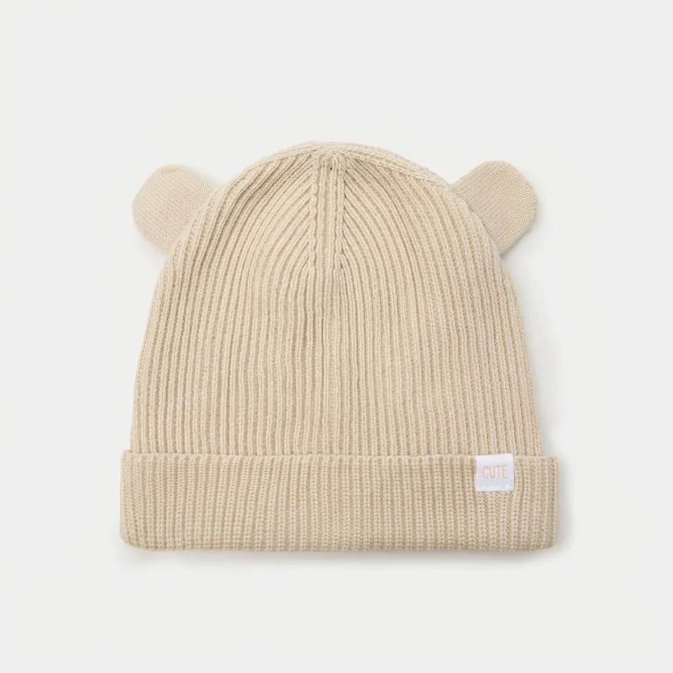 Sinsay Baby's Beige Cotton Rib Knit Beanie Hat