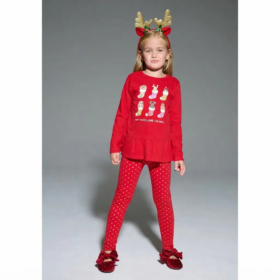 Sinsay Girl's Red Blouse And Legging Two Piece Holiday Set