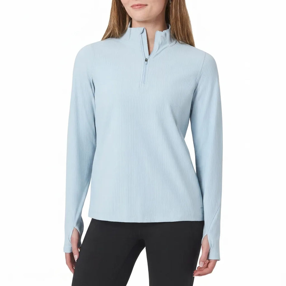 Mondetta Women's Light Blue Long Sleeve Active Ribbed 1/2 Zip Blouse
