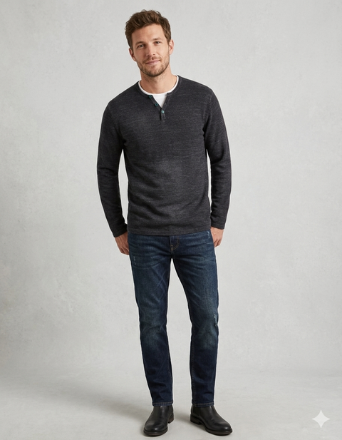 Celio Men's Washed Black Tunisian Neck Sweater|Celio In Lebanon