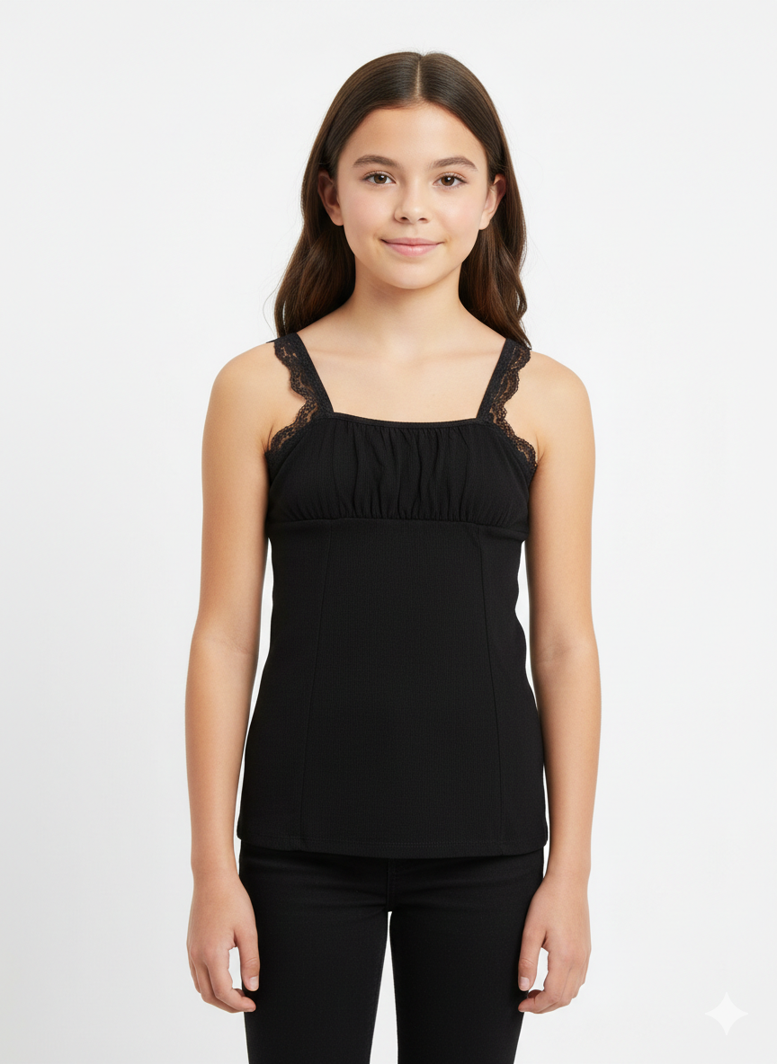 Self Esteem Girls Black Lace Trim Sleeveless Top | Self Esteem in Lebanon
