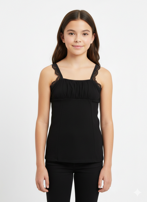 Self Esteem Girls Black Lace Trim Sleeveless Top | Self Esteem in Lebanon