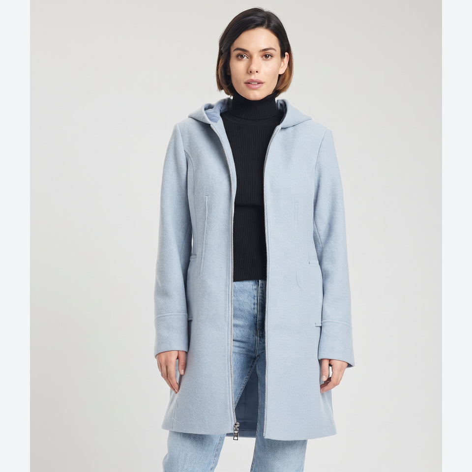 Vince Camuto Women's Light Blue Hooded Full-Zip Coat