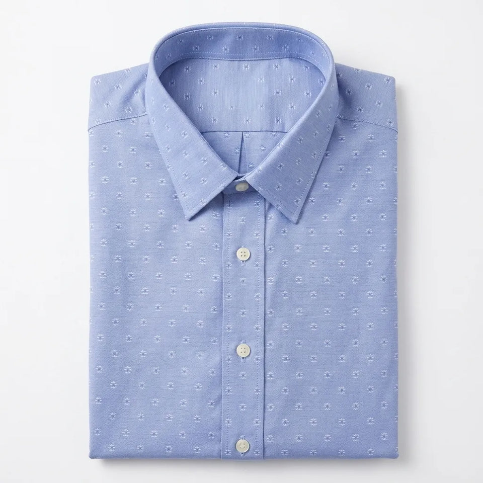 Kirkland Signature Men's Blue Non-Iron Traditional Fit Geometric Dress Shirt